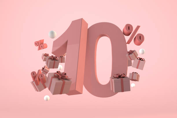 Pink Sale 10% off, Promotion and celebration with gift boxes and percentage. 3D Render stock photo