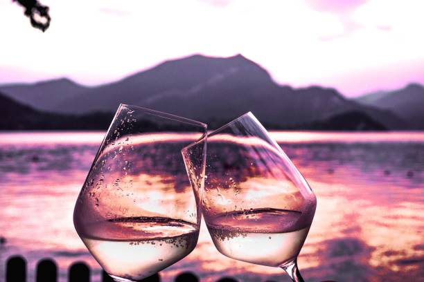 Pink sunset toasting on Lake Como stock photo