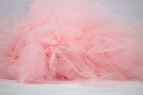 Pink Tulle Material Tutu on White Floor and Background stock photo