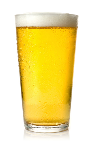 Pint of beer on a white background.