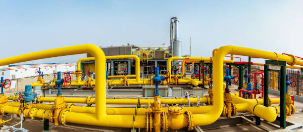 Pipeline and valve of chemical plant stock photo