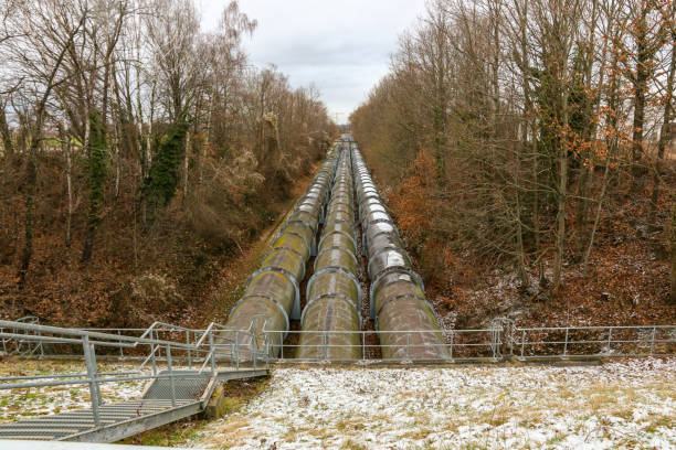 Pipelines as a line of a pumped storage plant stock photo