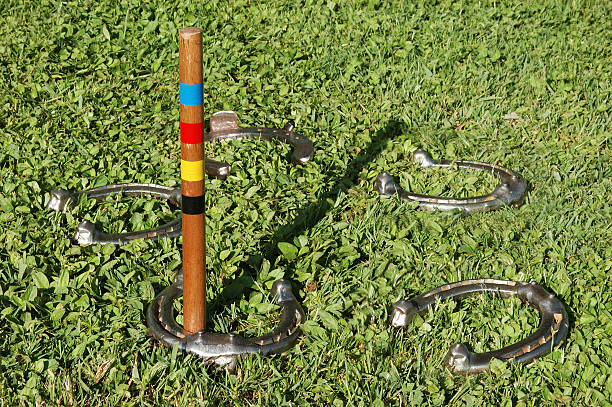 pitching horseshoes five horseshoes and pole horseshoe stock pictures, royalty-free photos & images