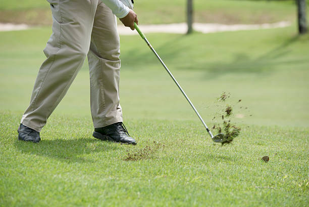 Pits with a flat grass for golf. stock photo