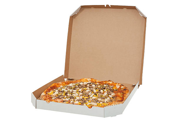 pizza in box stock photo