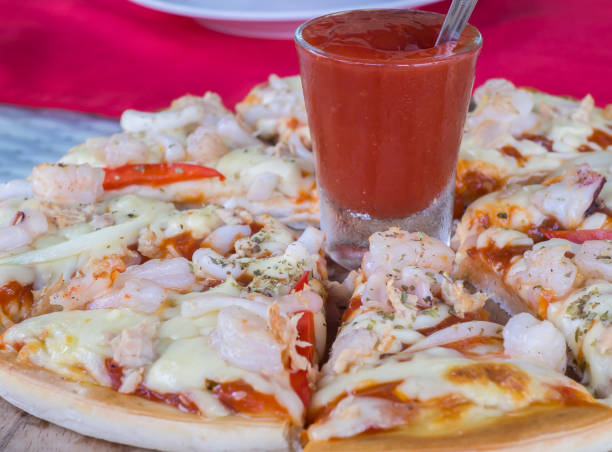 Pizza with seafood stock photo
