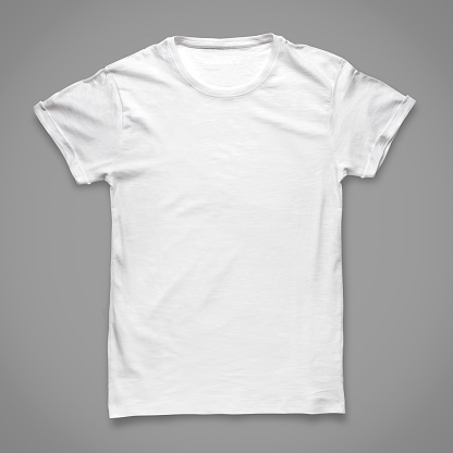 A Plain White  Tshirt On A Grey Background Stock Photo 