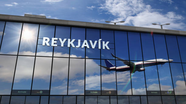 Plane landing in Reykjavik Iceland stock photo
