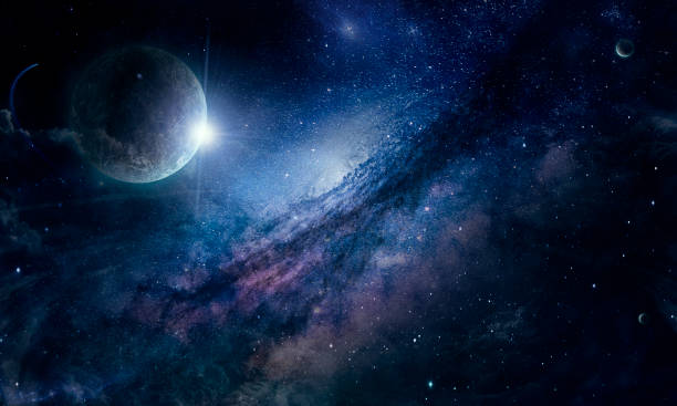planet and nebula in space, Milky Way, shining stars, planet, space from satellite, abstract illustration planet space stock pictures, royalty-free photos & images