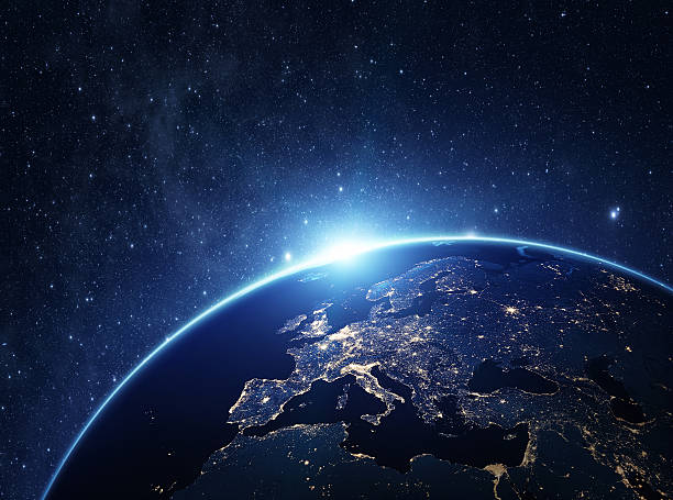 planet earth at night - space light stockfoto's en -beelden