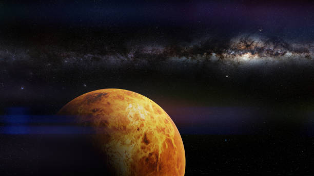 planet Venus and the galaxy artist's impression of the cloudy planet venus planet stock pictures, royalty-free photos & images