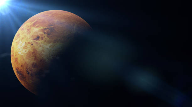 planet Venus lit by the bright Sun stock photo