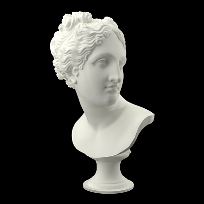 Plaster bust of Venus de milo isolatet on a black bakground. 3d image.