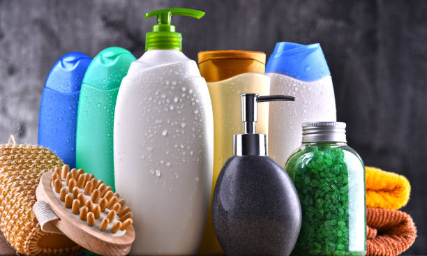 Plastic bottles of body care and beauty products Plastic bottles of body care and beauty products. grooming product stock pictures, royalty-free photos & images