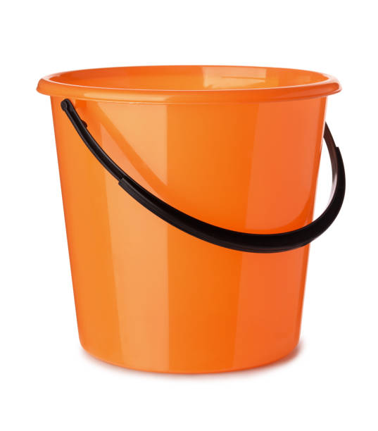 Plastic bucket Orange plastic bucket isolated on white bucket stock pictures, royalty-free photos & images