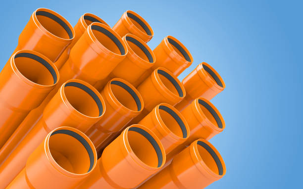 PVC plastic construction sever and water pipes stock photo