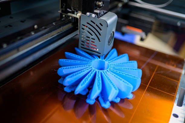 Plastic fan propeller 3D printing process stock photo