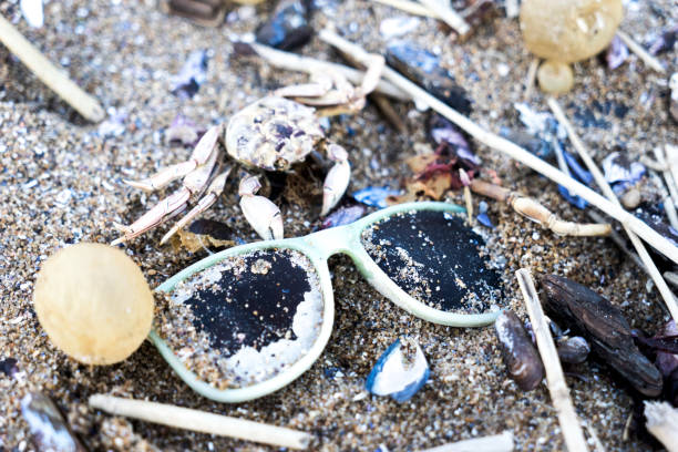 Plastic on the beach stock photo