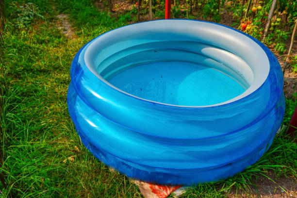 Plastic pool in a summer day outdoors stock photo