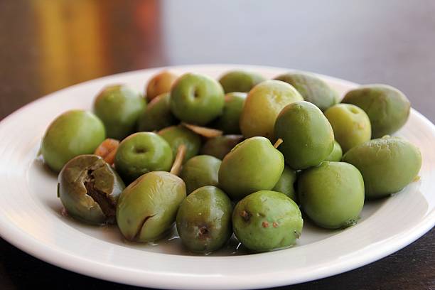 Plate of olives stock photo
