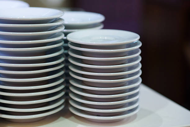 Plates stacked together stock photo