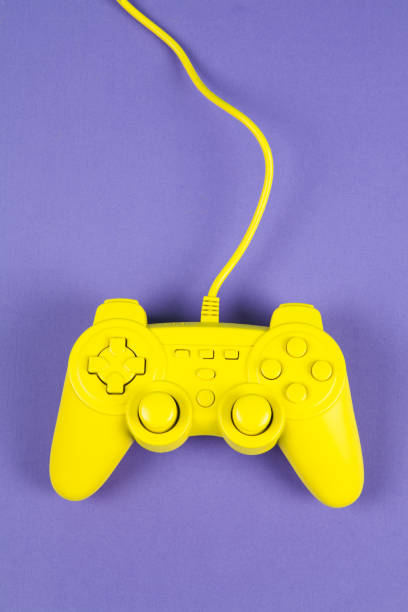 play in yellow and purple stock photo