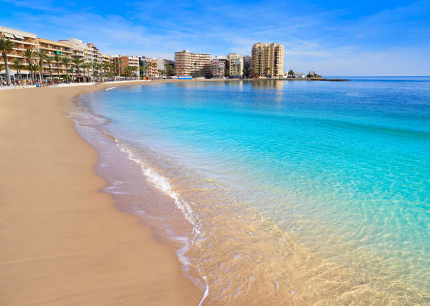 Playa del Cura beach in Torrevieja of Spain Playa del Cura beach in Torrevieja of Alicante Spain at Costa Blanca costa blanca stock pictures, royalty-free photos & images