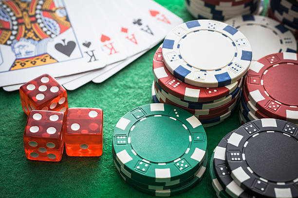Playing cards, Casino chips stock photo