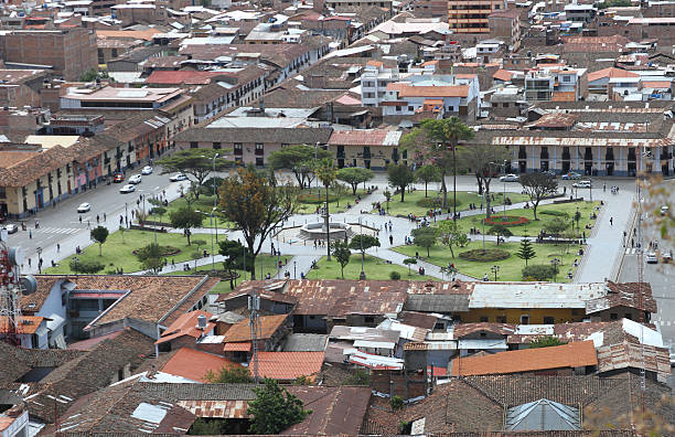 Plaza de Armas, Cajamarca, Peru stock photo