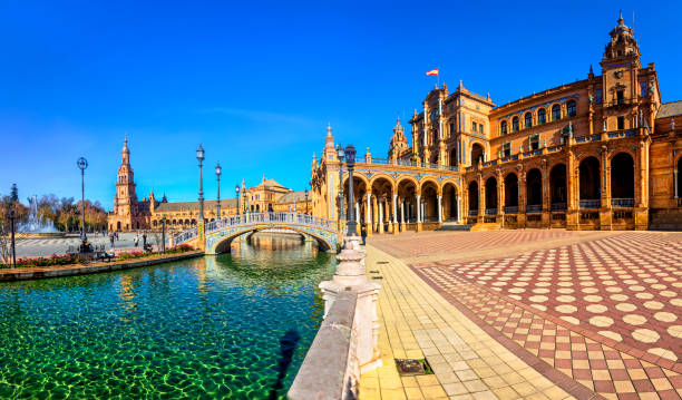Plaza Espana on sunny day. Seville Plaza Espana on sunny day. Seville (Sevilla), Andalusia, Southern Spain. andalusia stock pictures, royalty-free photos & images