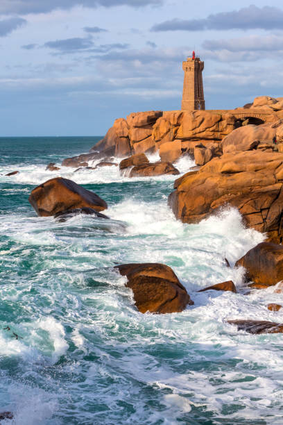 Ploumanach lighthouse, Brittany, United Kingdom stock photo