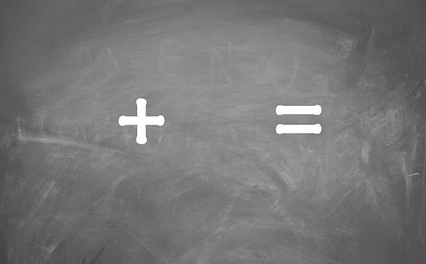 Plus and equal sign written on a chalkboard math sign equal sign stock pictures, royalty-free photos & images