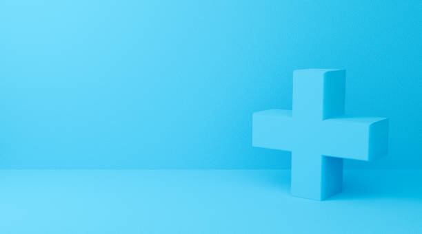 Plus sign on blue abstract background. 3d cross symbol for healthcare, medical and pharmacy. 3D rendering design. Plus sign on blue abstract background. 3d cross symbol for healthcare, medical and pharmacy. 3D rendering design. plus sign stock pictures, royalty-free photos & images