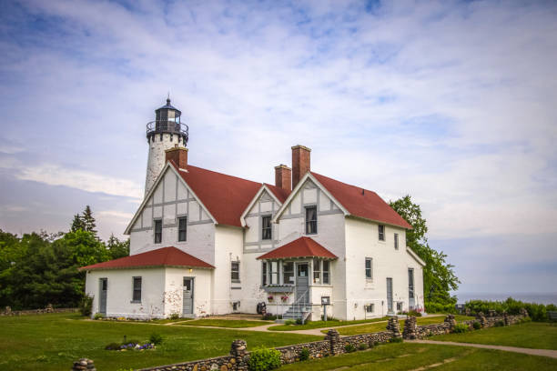 Point Iroquois Lighthouse On Lake Superior Michigan In The Hiawatha National Forest stock photo