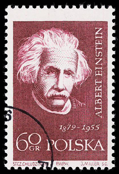 Poland Albert Einstein postage stamp Sacramento, California, USA - March 19, 2011: A 1959 Poland postage stamp with an image of Albert Einstein (1879-1955), issued as part of the Scientists series. The stamp was designed by S.C. Chuldzinski, the plate designer was J. Miller, and the printer was PWPW. albert einstein stock pictures, royalty-free photos & images