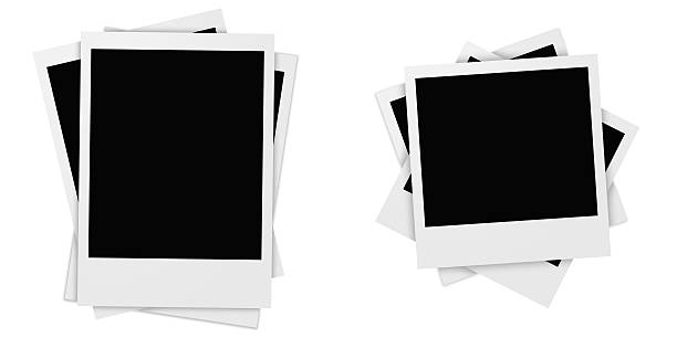 Polaroid photo frames Two piles of Polaroid photo frames. Both consist of three photos. Left pile of vertical shaped photo frames, right pile of square shaped photo frames. stack photos stock pictures, royalty-free photos & images