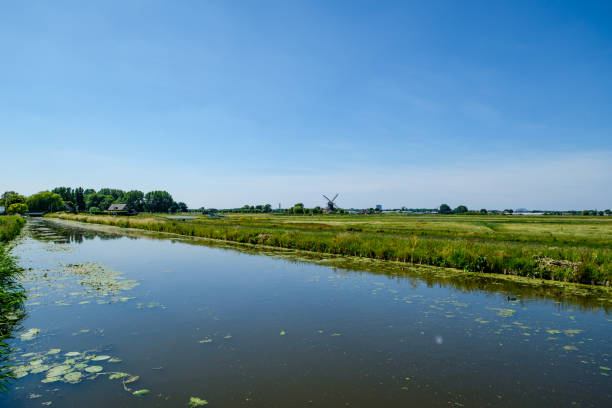 Polder canal landscape close to Rotterdam, the Netherlands stock photo
