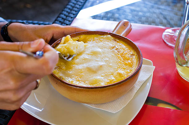 Polenta baked with eggs and cheese stock photo
