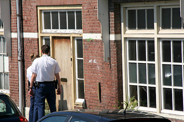 Police at the door stock photo