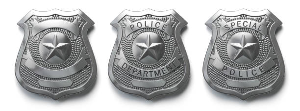 Police metal badge isolated on white Sign and symbol of police. Police metal badge isolated on white Sign and symbol of police. 3d illustration police badge stock pictures, royalty-free photos & images