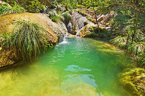 Polilimnio waterfalls at Messinia Peloponnese Greece