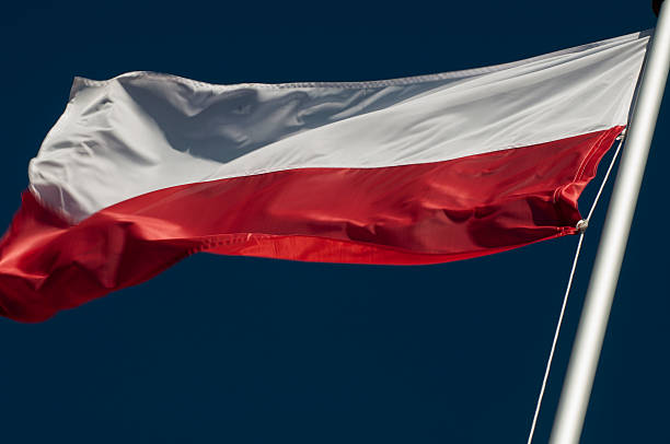 Polish flag  fluttering stock photo