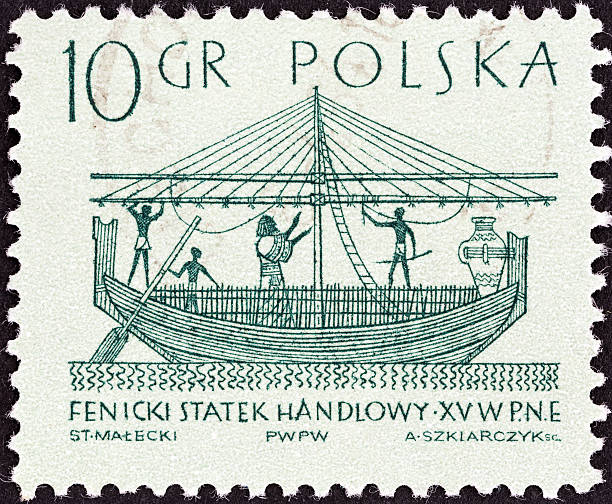 Polish stamp shows Phoenician merchantman (15th century BC) (1963) stock photo