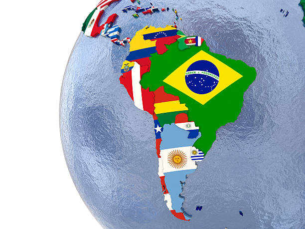Political south America map Political map of south America with each country represented by its national flag. latin america stock pictures, royalty-free photos & images