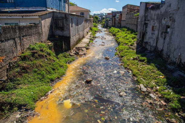 Polluted river in Brazil stock photo