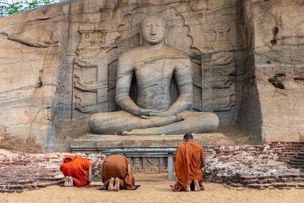 Polonnaruwa. Sri Lanka. Gal Vihara Buddhist Statue. Vertical photo stock photo