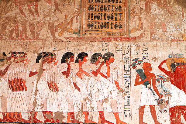 Polychrome Wall Painting, Tomb of Ramose, Theban Necropolis, Luxor, Egypt stock photo