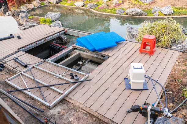 Pond Filter System for keeping,providing a means to remove harmful substances and improve overall water quality. stock photo