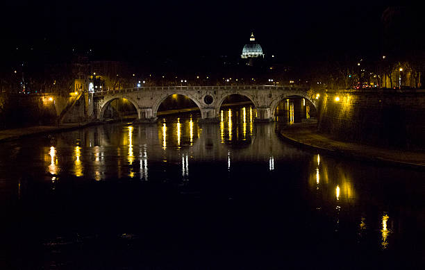 Ponte Sisto at Night in Rome stock photo