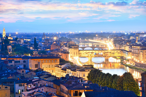 The Ponte Vecchio (Old Bridge) is a medieval bridge over the Arno River, in Florence, Italy. Composite photo